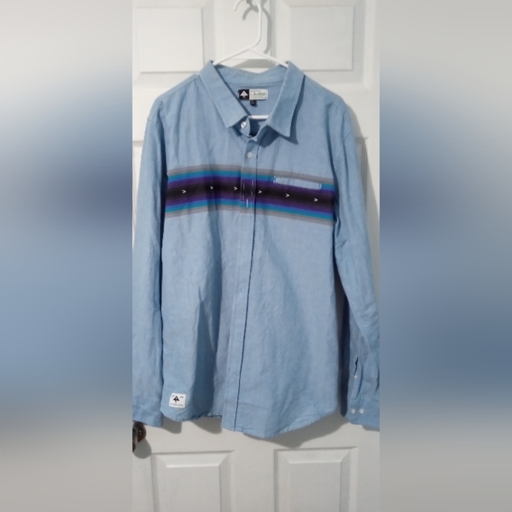 Lrg Blue and Purple Casual Button Down Shirt